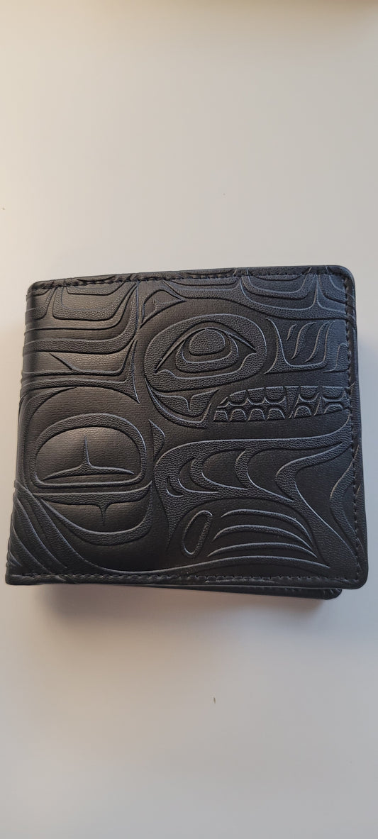 Spirit Wolf Black Vegan Leather Embossed Wallet by Paul Windsor Haisla, Heiltsuk