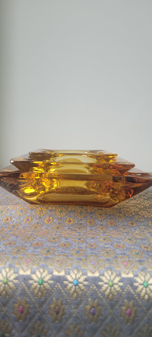 70s Amber Glass Nesting Ashtrays Set of 3