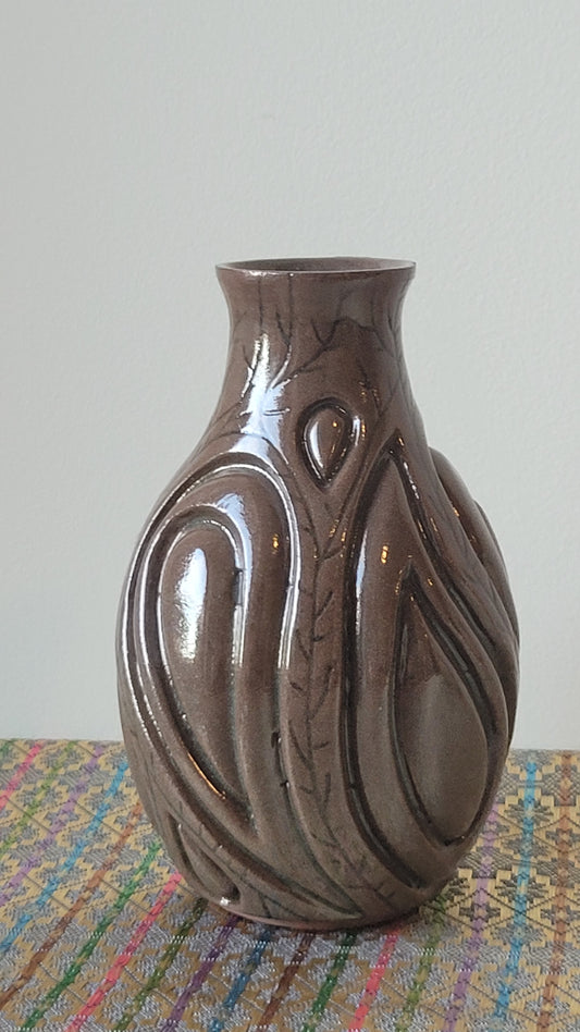 Charming Studio Pottery Intricate Brown Vase