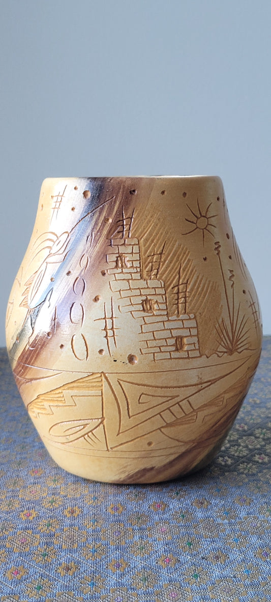 Navajo Pottery Kokopelli Vase by Dwayne Blackhorse