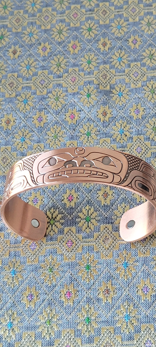 Whale Copper Cuff Bracelet by Gordon White, Haida