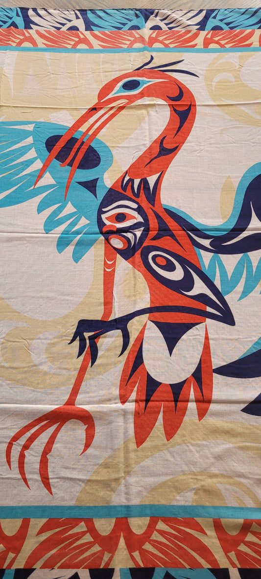 XL Heron Tapestry Scarf by Artist Doug LaFortune, Coast Salish