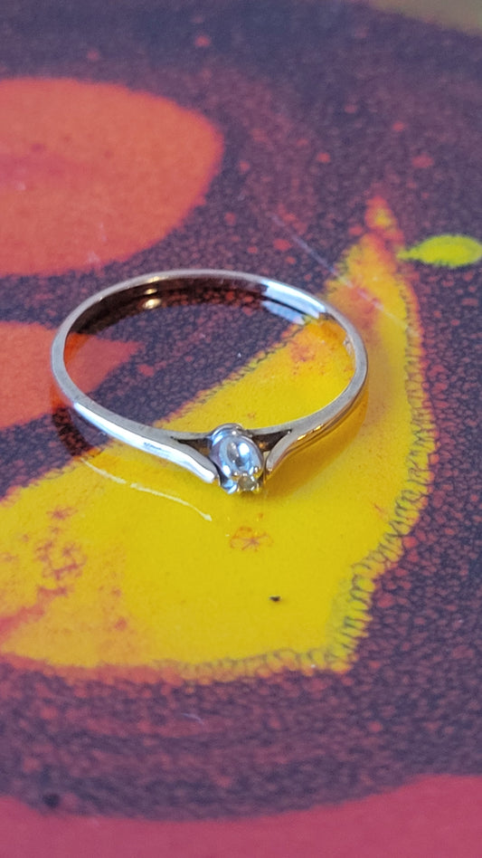 Midcentury Diamond 10 Karat Gold Solitaire Ring