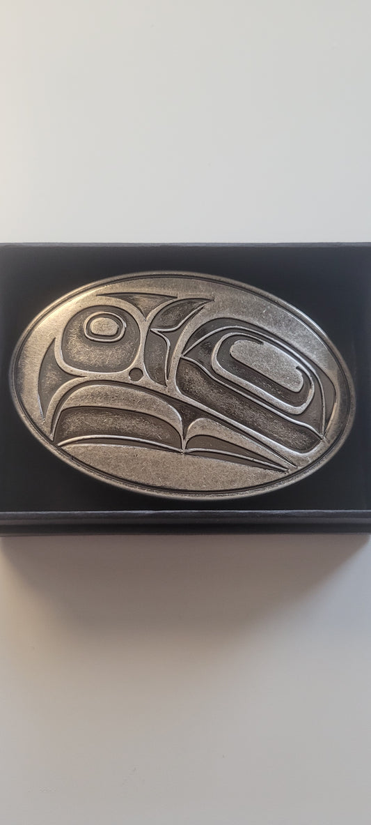 Antique Silver Finish Eagle Belt Buckle by Haida Artist Corey Bulpitt