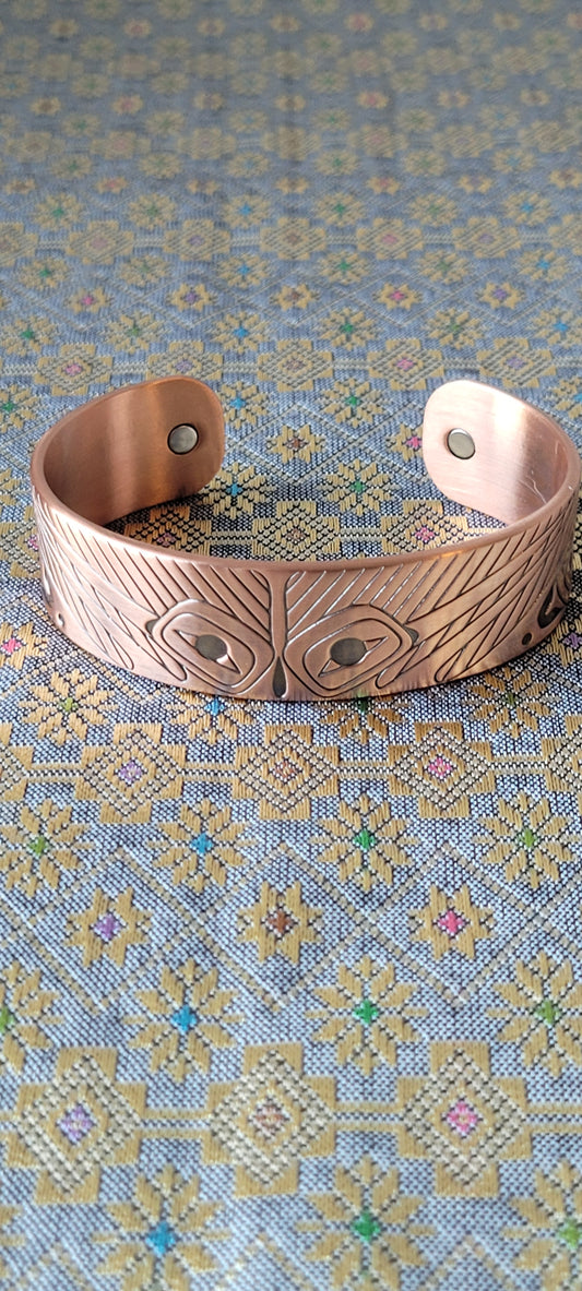 Hummingbirds Copper Cuff Bracelet by Gordon White, Haida