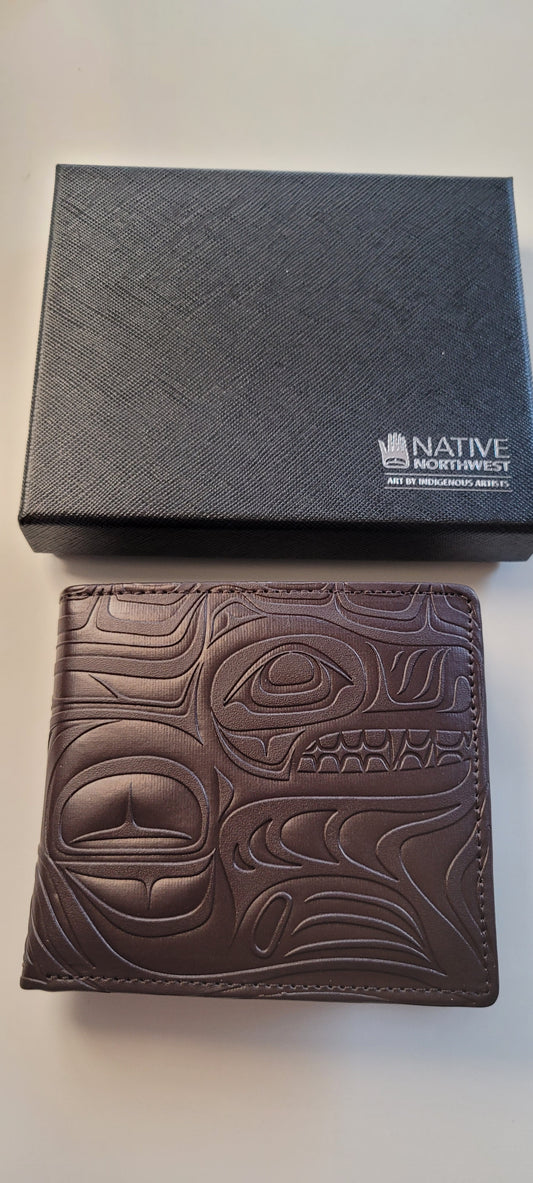 Spirit Wolf Brown Vegan Leather Embossed Wallet by Paul Windsor Haisla, Heiltsuk