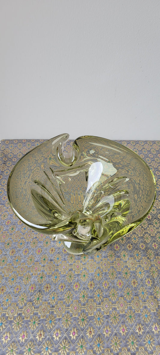 60s Lorraine Art Glass Footed Large Ashtray