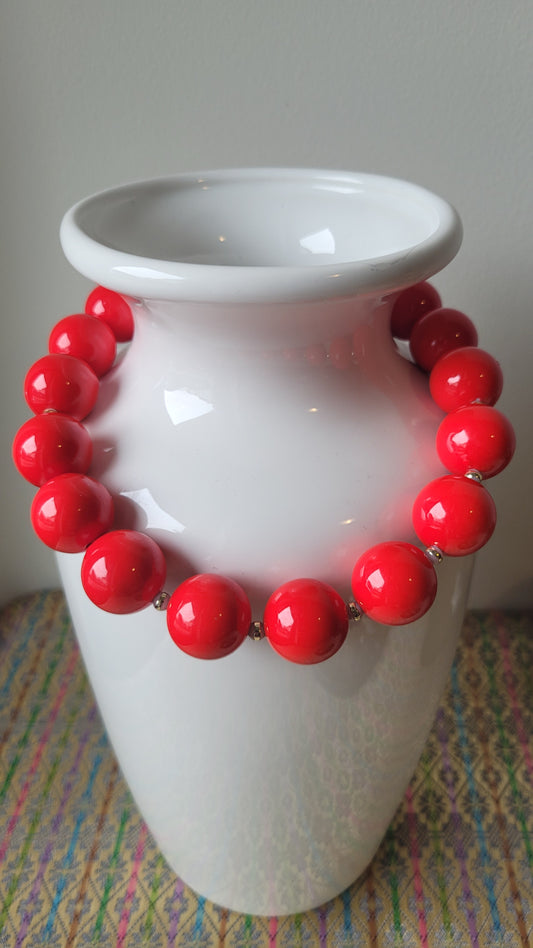 Vêndome Signed Red Chunky Bead Choker Necklace