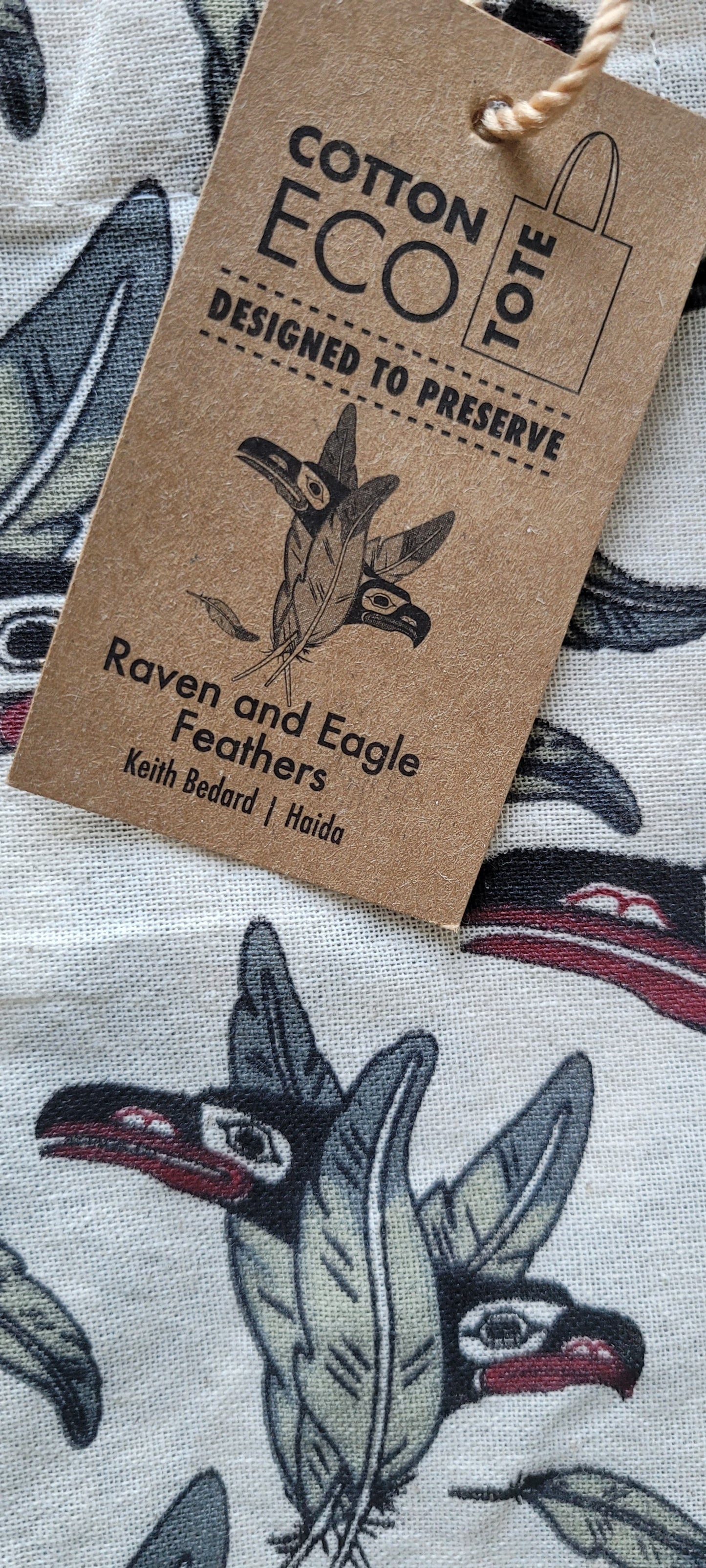 Ravens and Eagle Feathers Cotton Eco Tote by Keith Bedard, Haida
