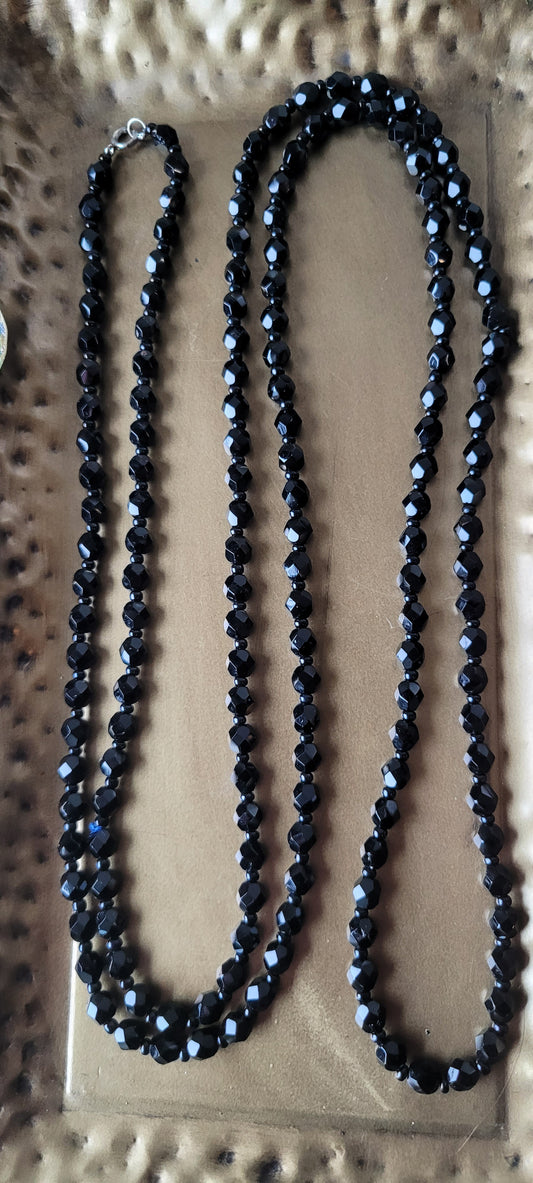 Sparkly Black Glass Beads Extra Long Necklace